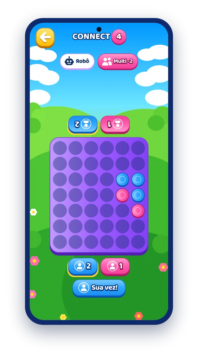 Partida de Connect 4 para dois jogadores no mesmo celular